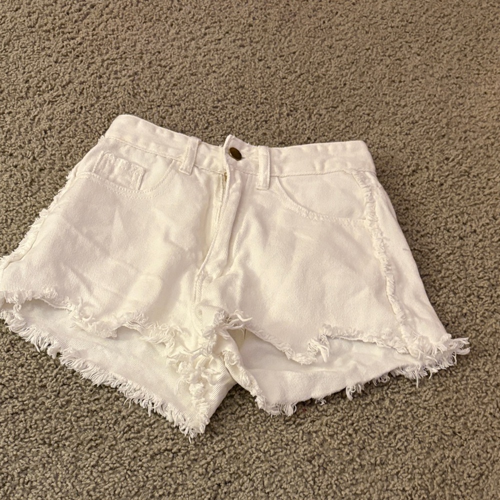 SHEIN White Distressed Jean Shorts